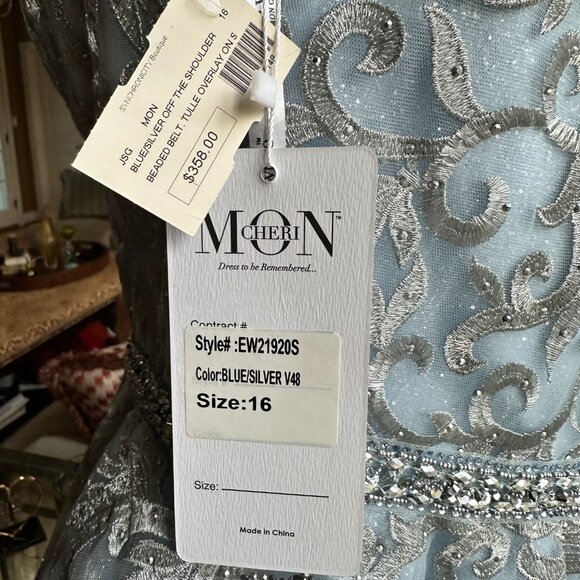 Ellie Wilde / Mon Cheri - Short Beaded Homecoming Dress - Ice Blue - NWT - Sz 16 - Picture 6 of 8